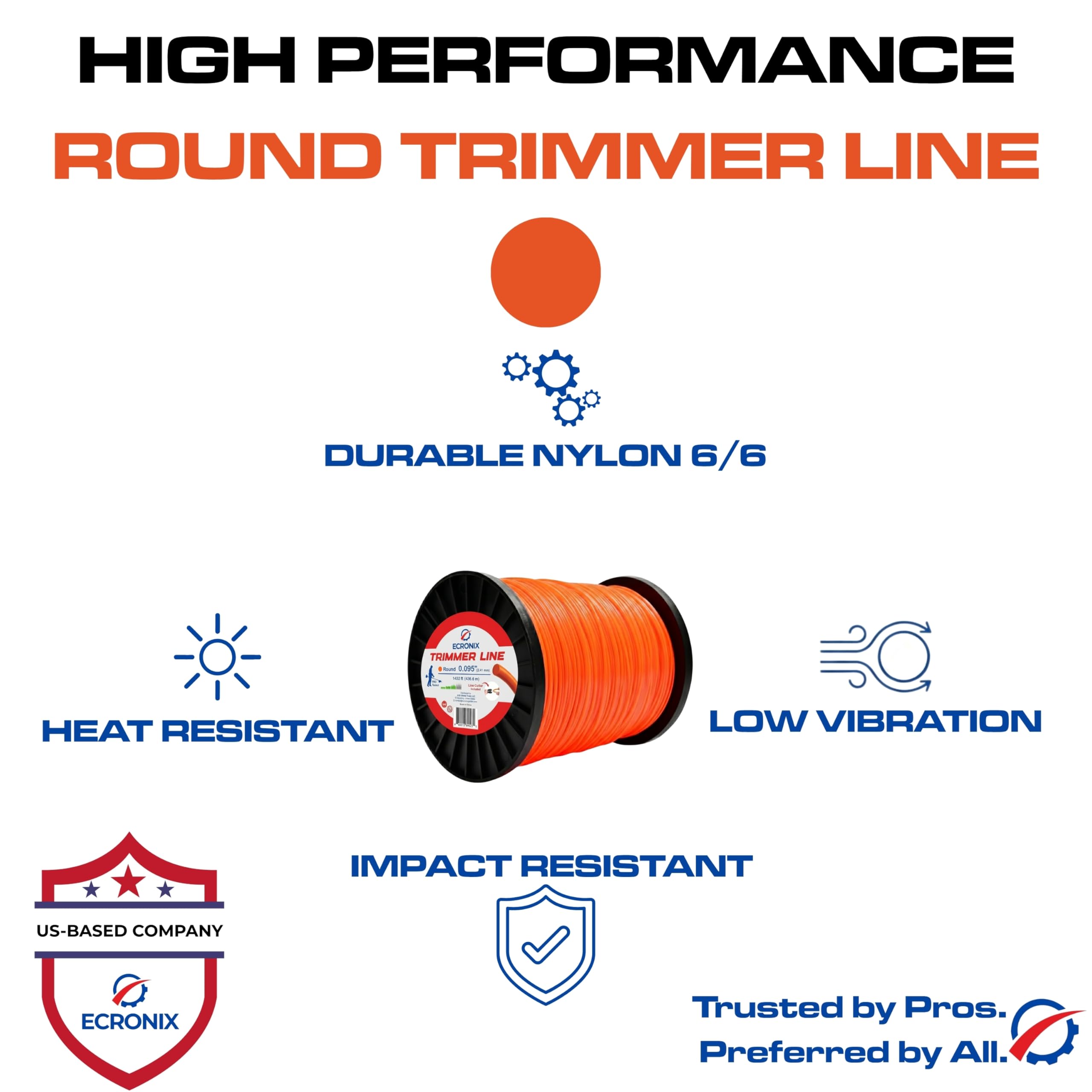 .080" Round Trimmer Line (409 ft / 1 lb Donut Spool) - All-Purpose Weed Wacker String & Weed Eater Line for Gas & Battery Trimmers - Smooth Feed Replacement Cord - Free Cutter Included