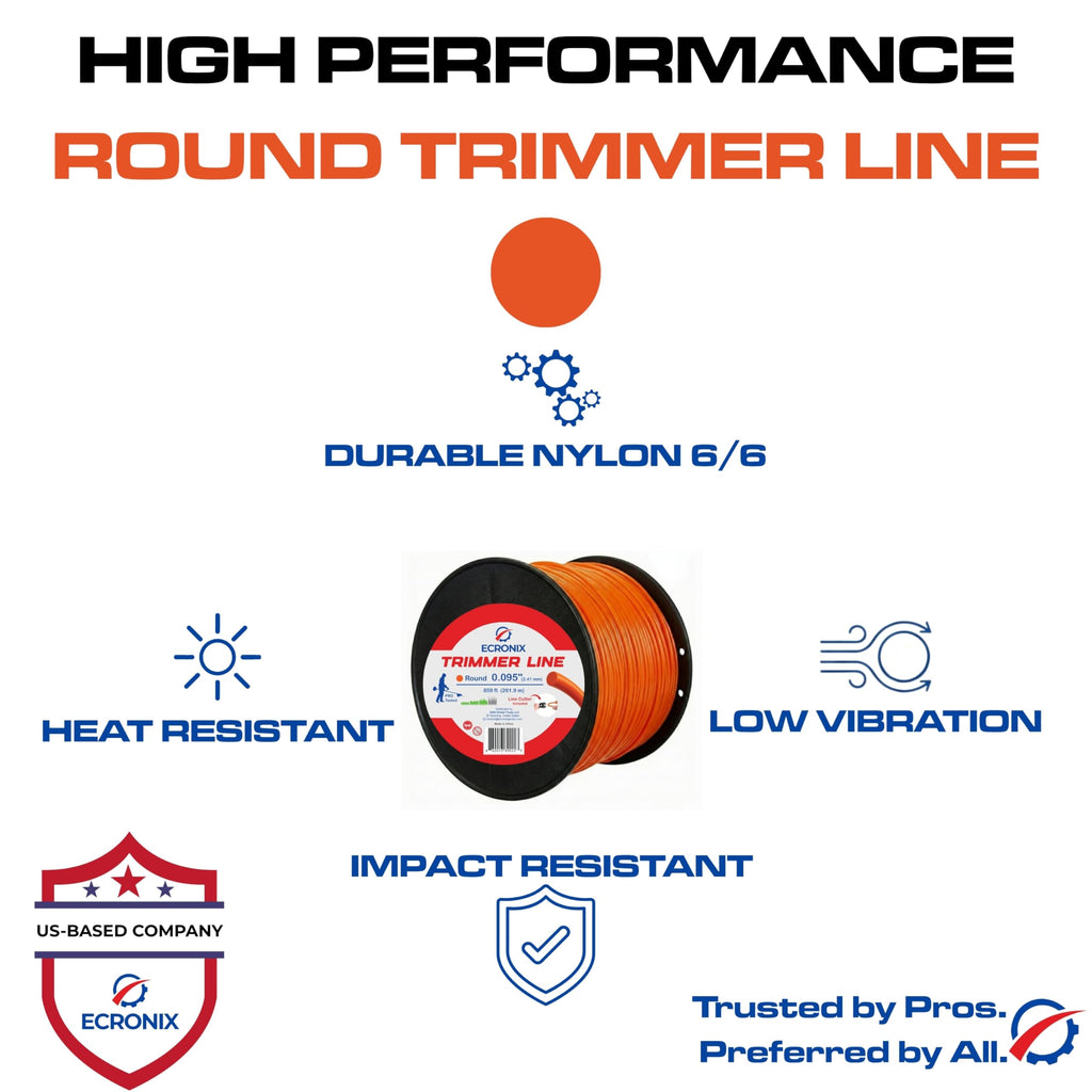 .080" Round Trimmer Line (409 ft / 1 lb Donut Spool) - All-Purpose Weed Wacker String & Weed Eater Line for Gas & Battery Trimmers - Smooth Feed Replacement Cord - Free Cutter Included