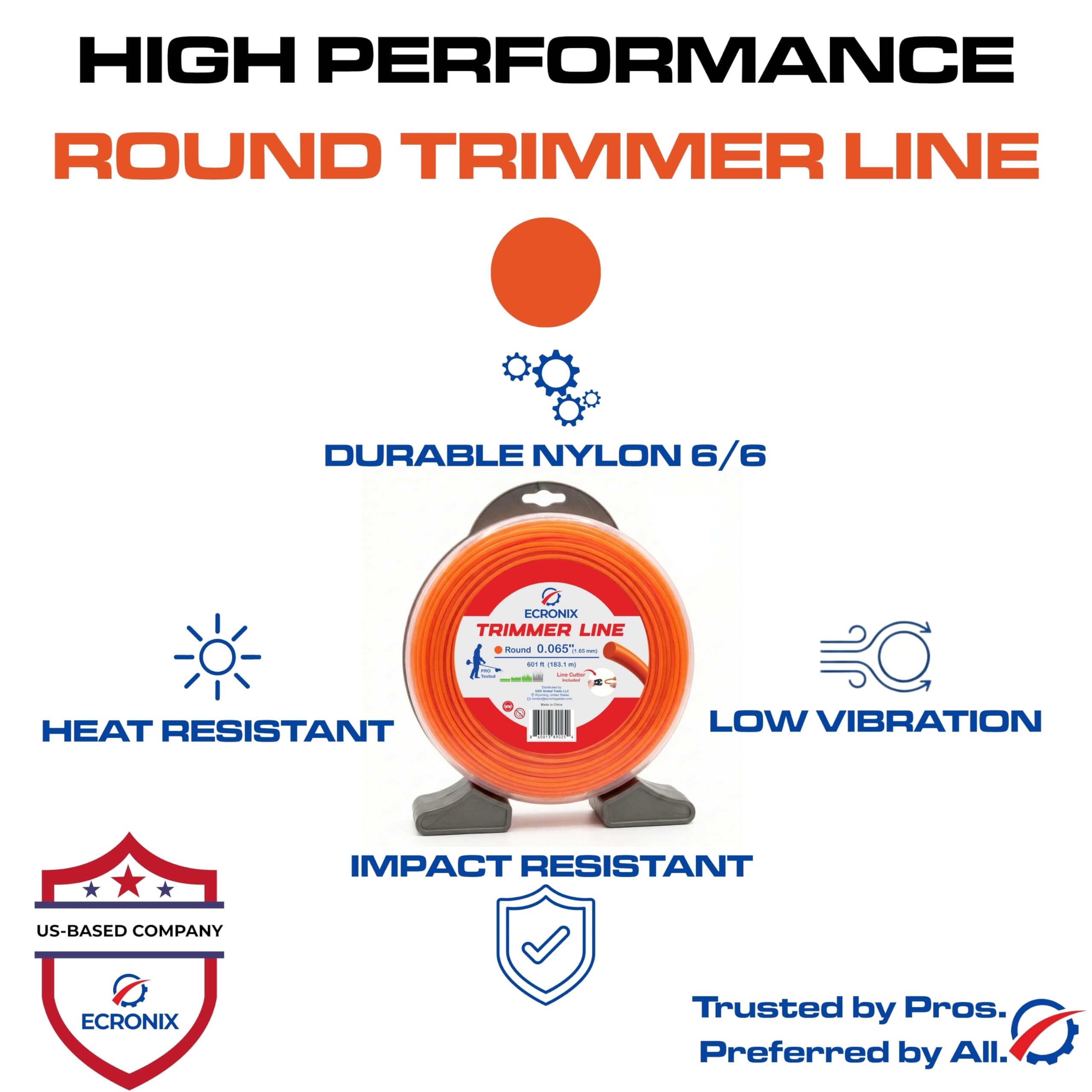.080" Round Trimmer Line (409 ft / 1 lb Donut Spool) - All-Purpose Weed Wacker String & Weed Eater Line for Gas & Battery Trimmers - Smooth Feed Replacement Cord - Free Cutter Included
