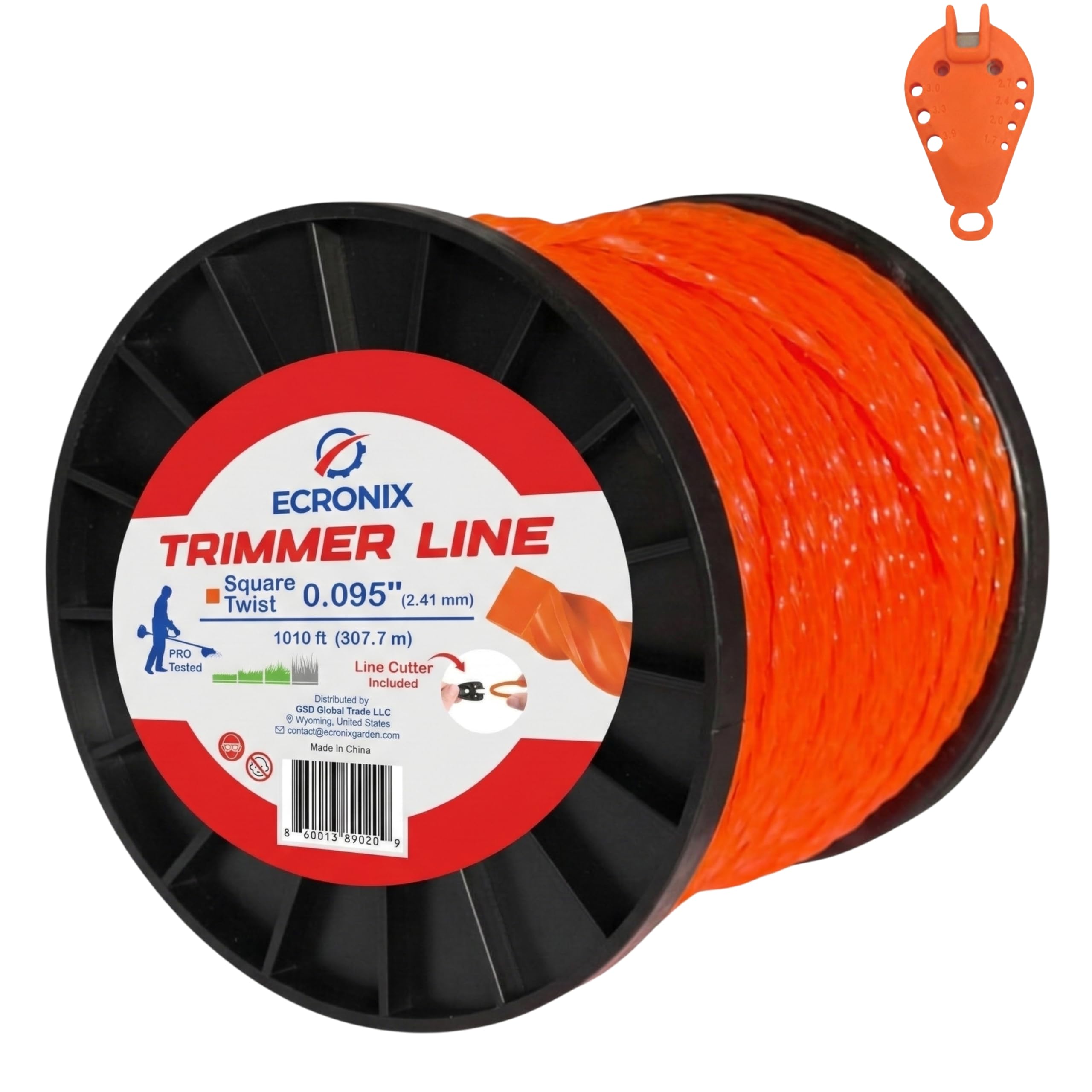 .095" Square Twist Trimmer Line (362 ft / 1 lb Donut Spool) - Heavy Duty & Low Noise Weed Wacker String & Weed Eater Line - Aerodynamic Cord for Gas & Battery Trimmers - Free Cutter
