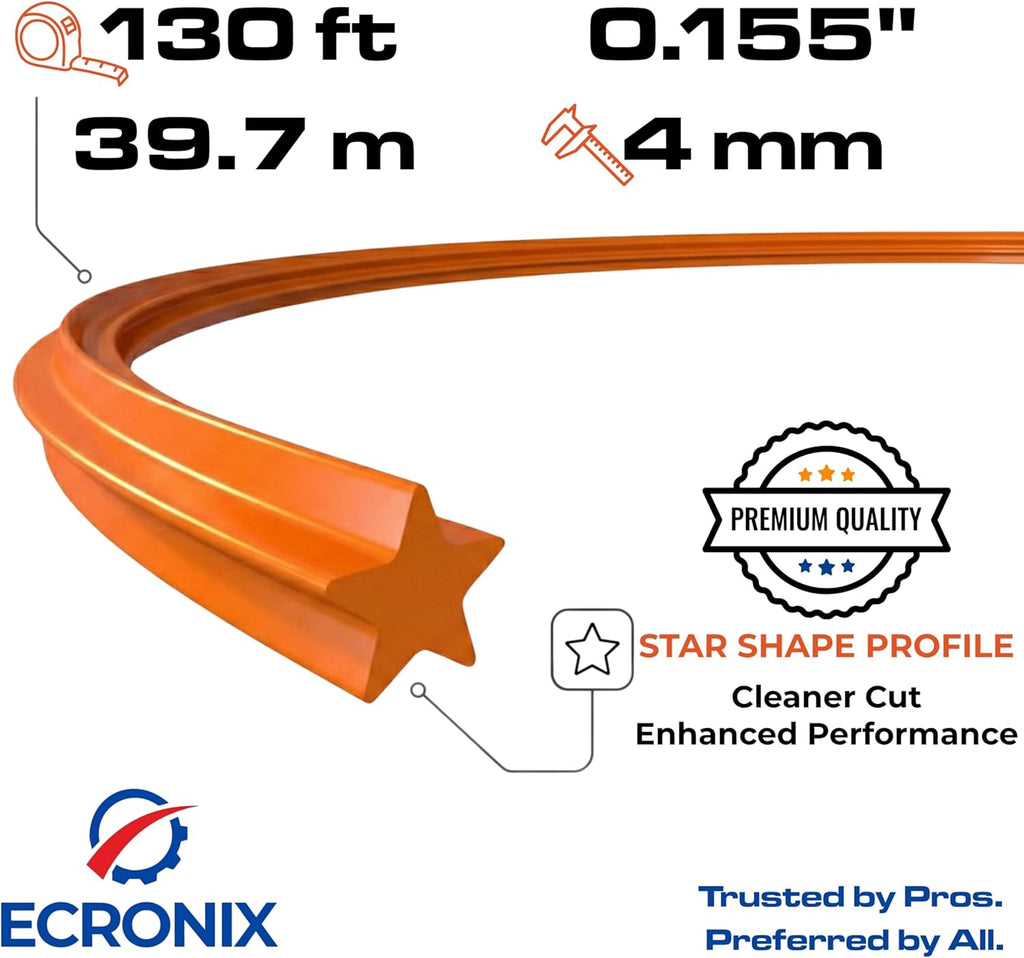 .155" Star Trimmer Line (130 ft / 1 lb Donut Spool) - Industrial Weed Wacker String & Weed Eater Line for Fixed-Head Trimmers ONLY - Heavy Duty 5-Point Brush Cutter Cord - Free Cutter