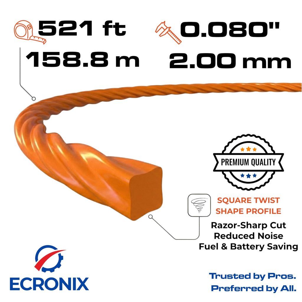.095" Square Twist Trimmer Line (362 ft / 1 lb Donut Spool) - Heavy Duty & Low Noise Weed Wacker String & Weed Eater Line - Aerodynamic Cord for Gas & Battery Trimmers - Free Cutter