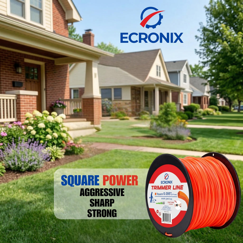 .155" Square Trimmer Line (97 ft / 1 lb) - Industrial Weed Wacker String & Weed Eater Line for Fixed-Head Trimmers ONLY - Heavy Brush Cutter Cord - Free Cutter Included