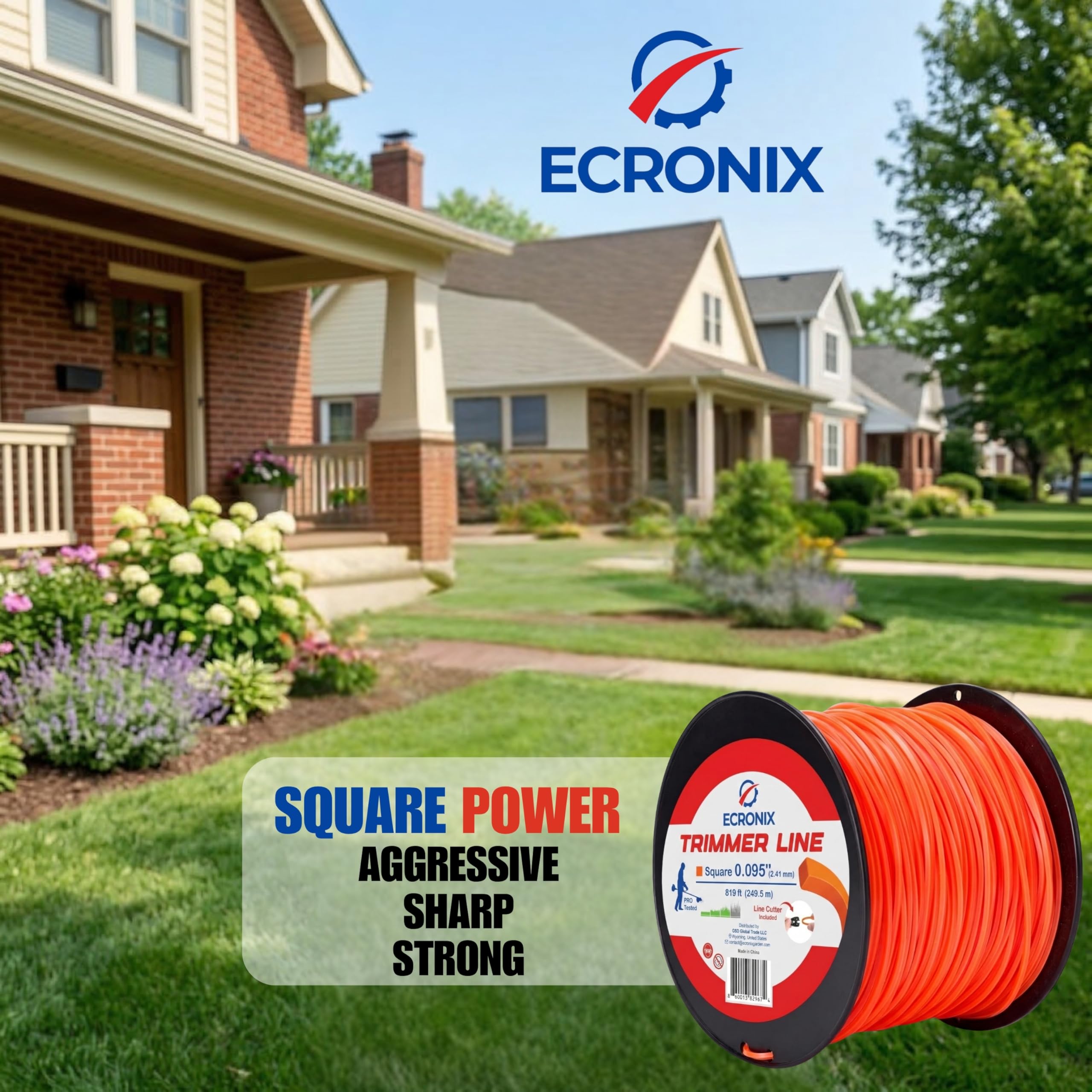 .155" Square Trimmer Line (97 ft / 1 lb) - Industrial Weed Wacker String & Weed Eater Line for Fixed-Head Trimmers ONLY - Heavy Brush Cutter Cord - Free Cutter Included