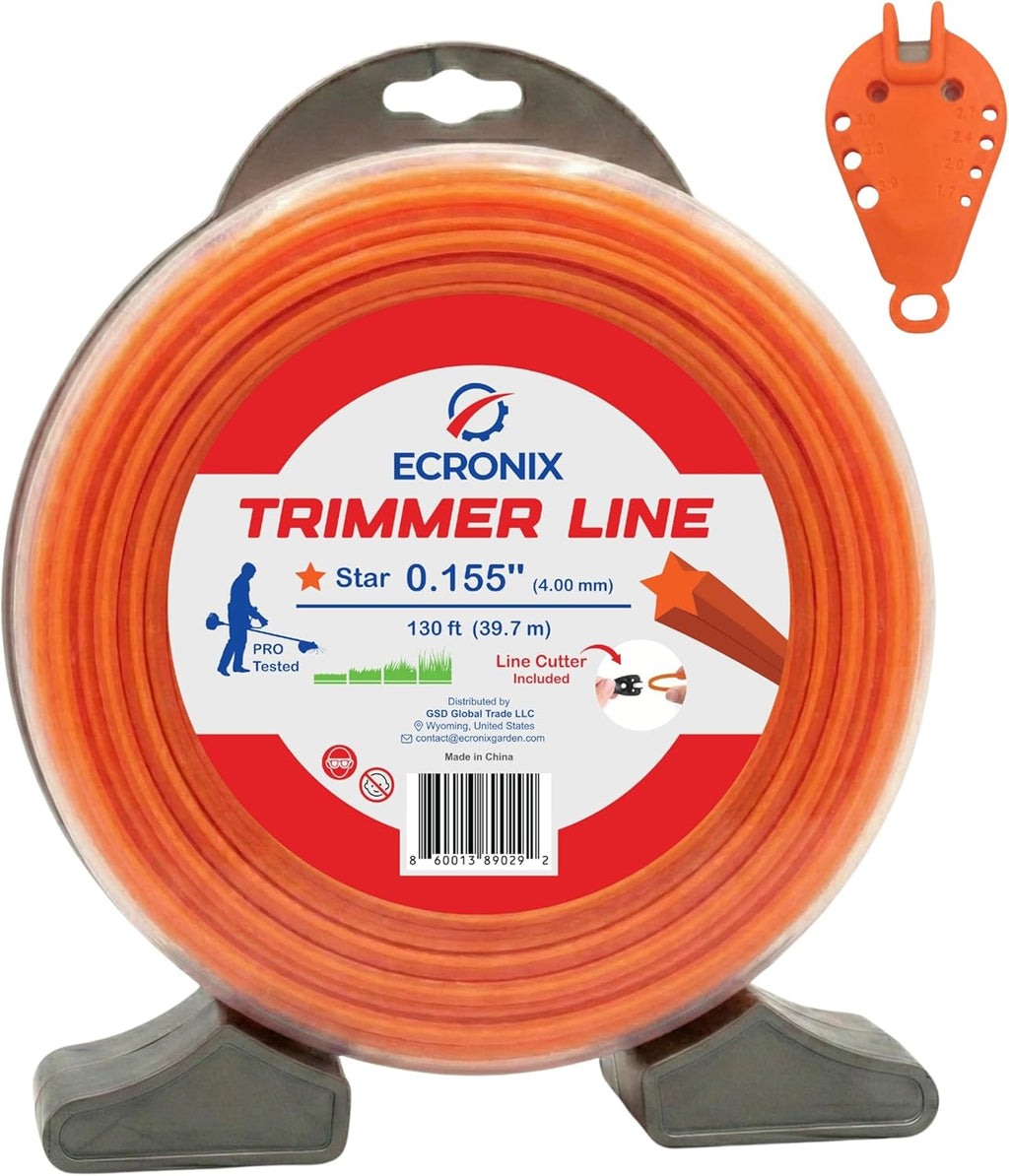 .155" Star Trimmer Line (130 ft / 1 lb Donut Spool) - Industrial Weed Wacker String & Weed Eater Line for Fixed-Head Trimmers ONLY - Heavy Duty 5-Point Brush Cutter Cord - Free Cutter