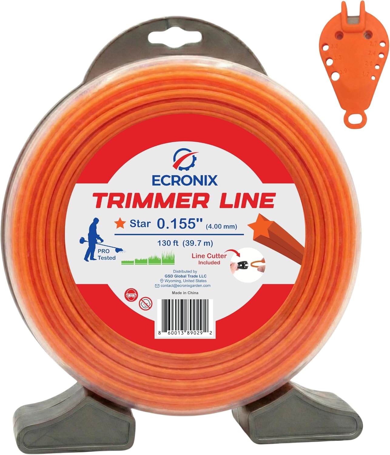 .155" Star Trimmer Line (130 ft / 1 lb Donut Spool) - Industrial Weed Wacker String & Weed Eater Line for Fixed-Head Trimmers ONLY - Heavy Duty 5-Point Brush Cutter Cord - Free Cutter