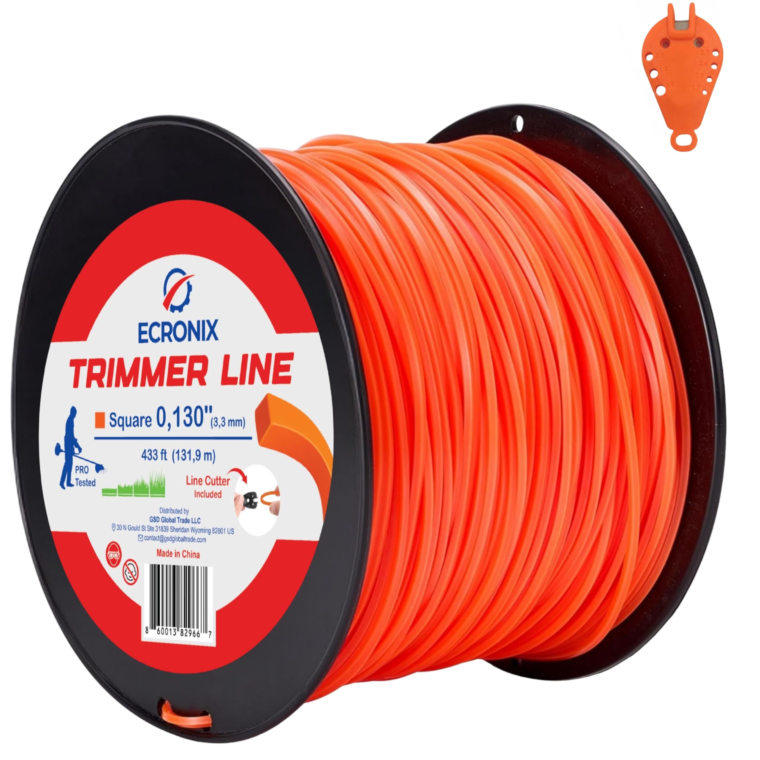 .155" Square Trimmer Line (97 ft / 1 lb) - Industrial Weed Wacker String & Weed Eater Line for Fixed-Head Trimmers ONLY - Heavy Brush Cutter Cord - Free Cutter Included