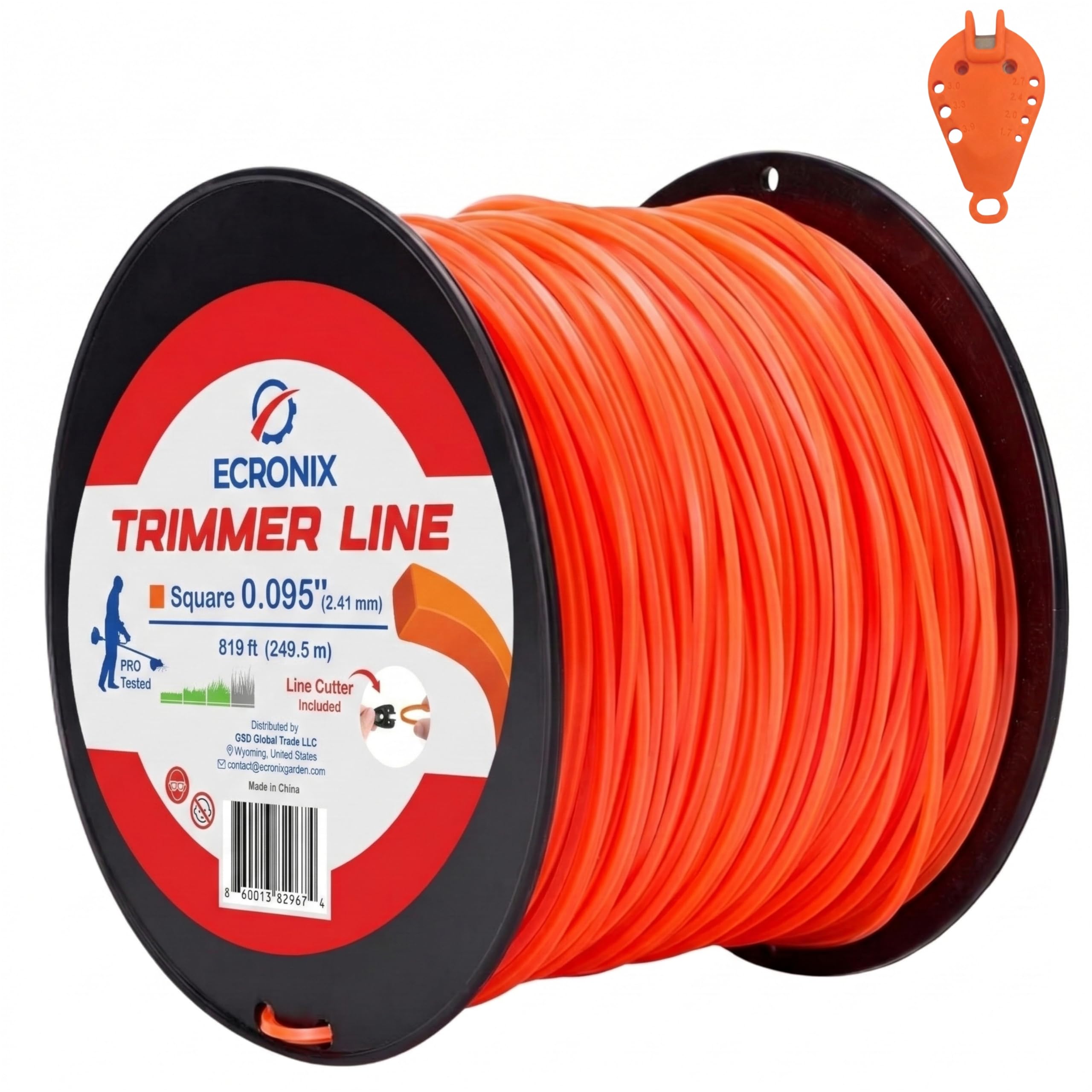 .155" Square Trimmer Line (97 ft / 1 lb) - Industrial Weed Wacker String & Weed Eater Line for Fixed-Head Trimmers ONLY - Heavy Brush Cutter Cord - Free Cutter Included