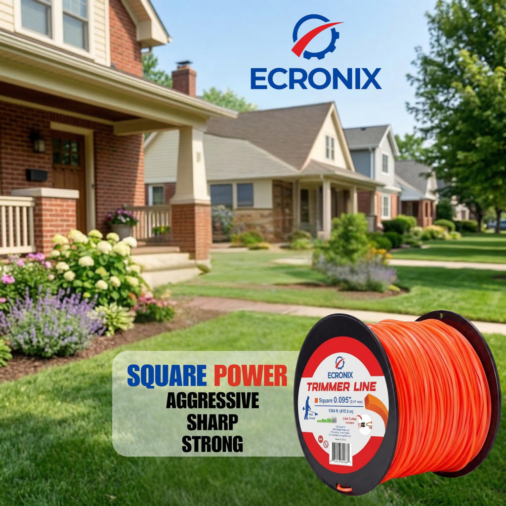 .155" Square Trimmer Line (97 ft / 1 lb) - Industrial Weed Wacker String & Weed Eater Line for Fixed-Head Trimmers ONLY - Heavy Brush Cutter Cord - Free Cutter Included