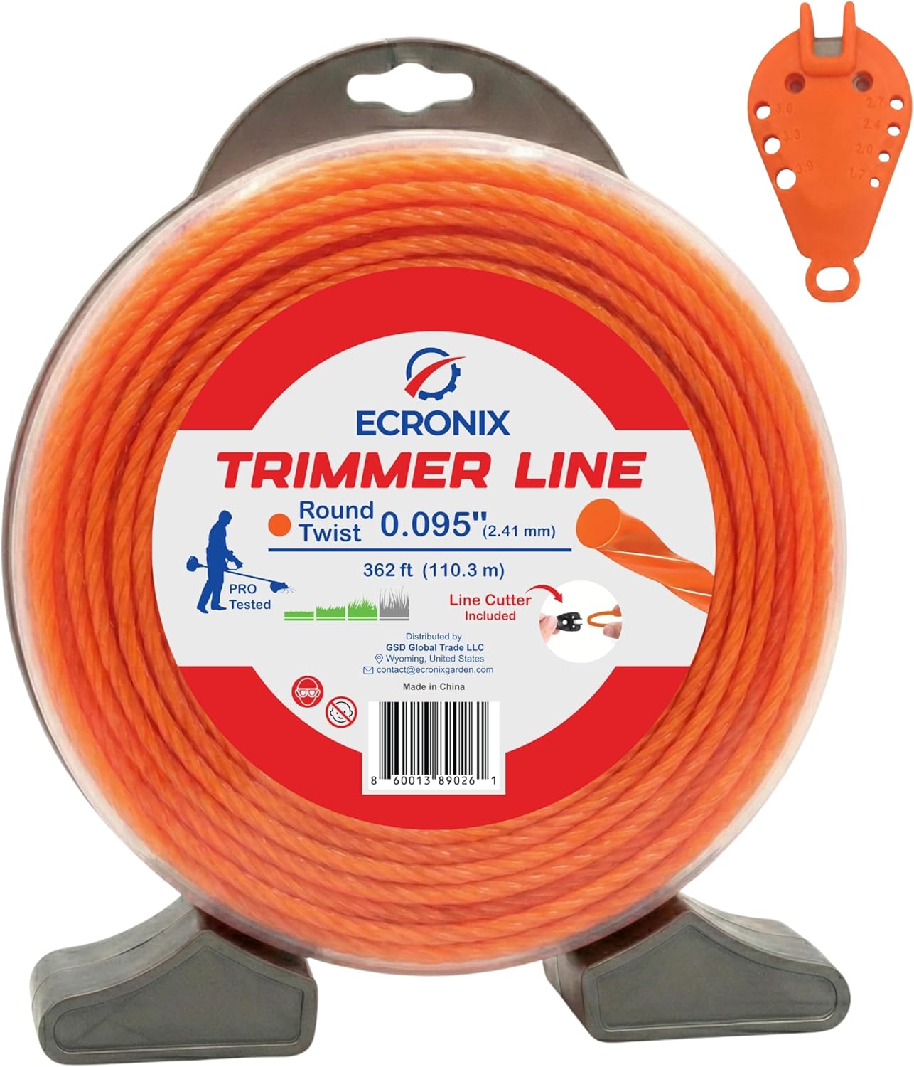 .095" Round Twist Trimmer Line (362 ft / 1 lb Donut Spool) - Heavy Duty Weed Wacker String & Weed Eater Line for Gas, Electric & Battery Trimmers - Quiet, Aerodynamic - Free Cutter Included