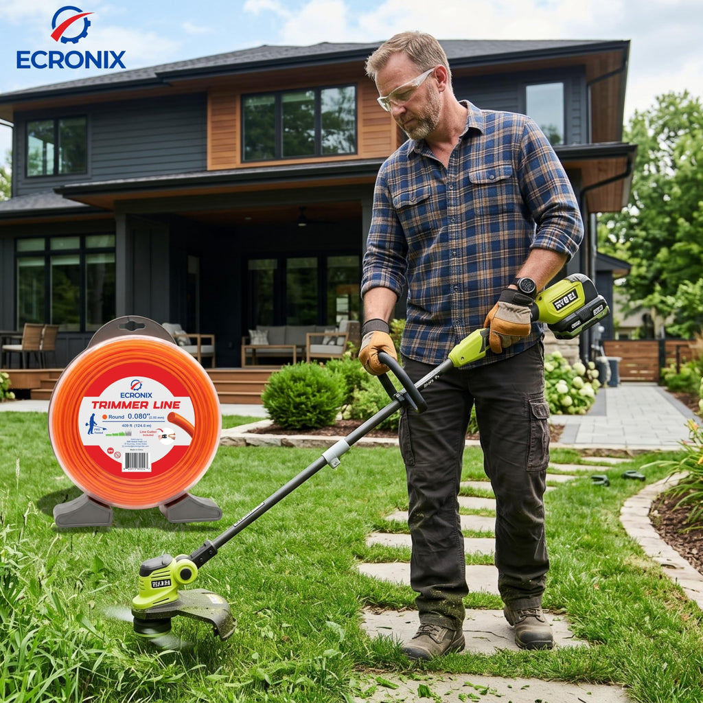 .080" Round Trimmer Line (409 ft / 1 lb Donut Spool) - All-Purpose Weed Wacker String & Weed Eater Line for Gas & Battery Trimmers - Smooth Feed Replacement Cord - Free Cutter Included
