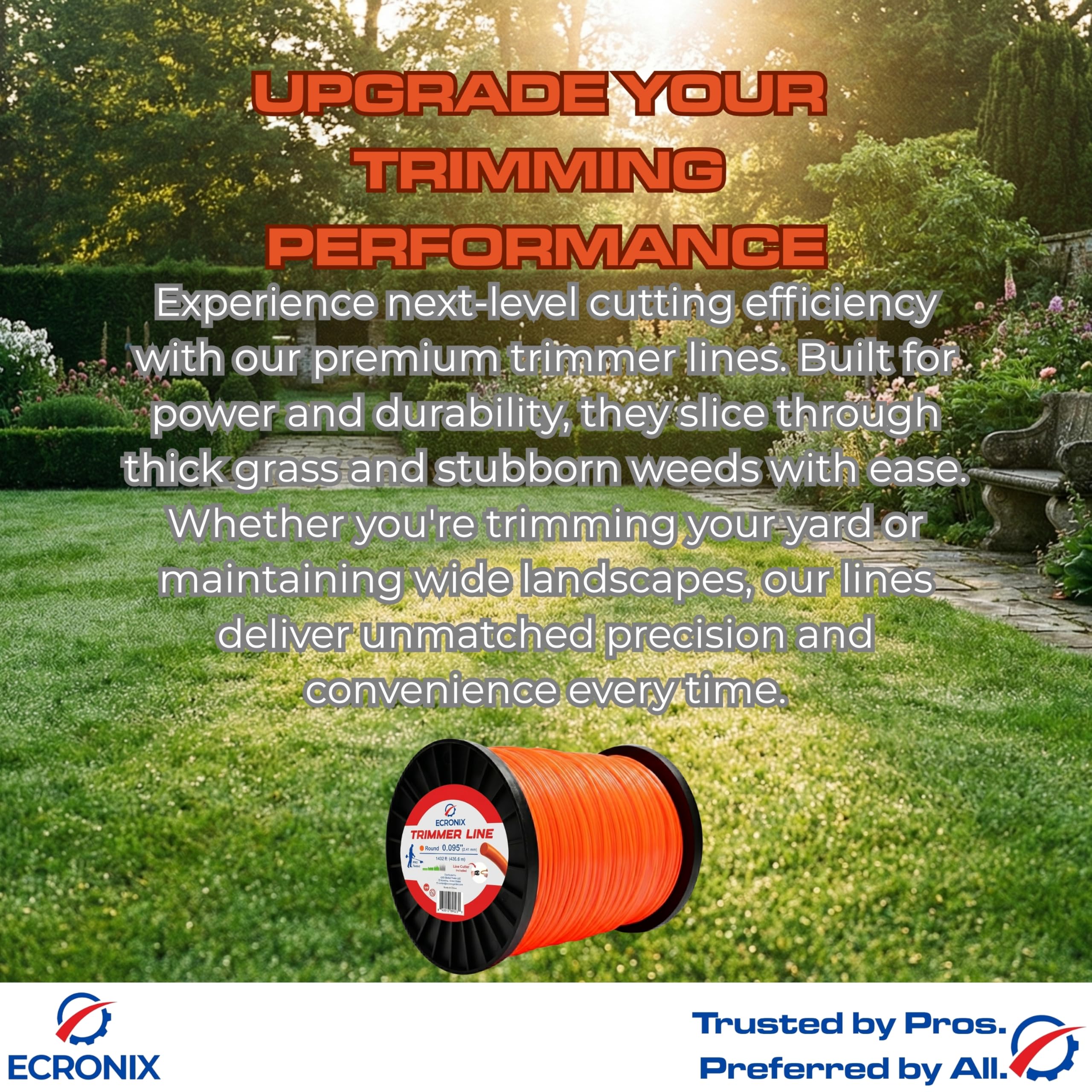.080" Round Trimmer Line (409 ft / 1 lb Donut Spool) - All-Purpose Weed Wacker String & Weed Eater Line for Gas & Battery Trimmers - Smooth Feed Replacement Cord - Free Cutter Included