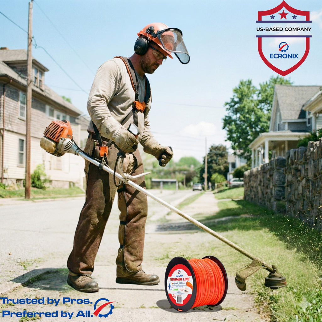 .155" Square Trimmer Line (97 ft / 1 lb) - Industrial Weed Wacker String & Weed Eater Line for Fixed-Head Trimmers ONLY - Heavy Brush Cutter Cord - Free Cutter Included