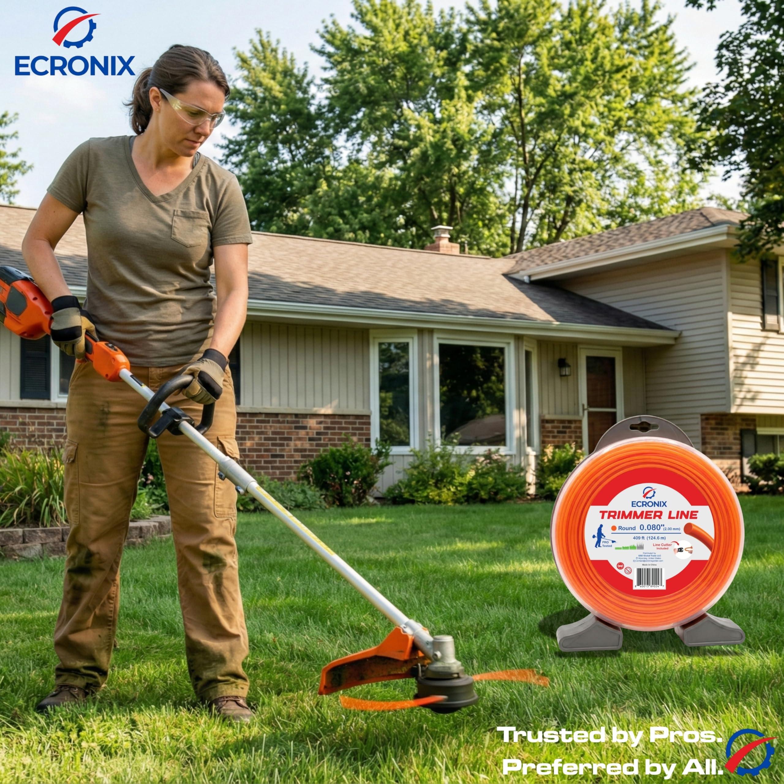 .080" Round Trimmer Line (409 ft / 1 lb Donut Spool) - All-Purpose Weed Wacker String & Weed Eater Line for Gas & Battery Trimmers - Smooth Feed Replacement Cord - Free Cutter Included