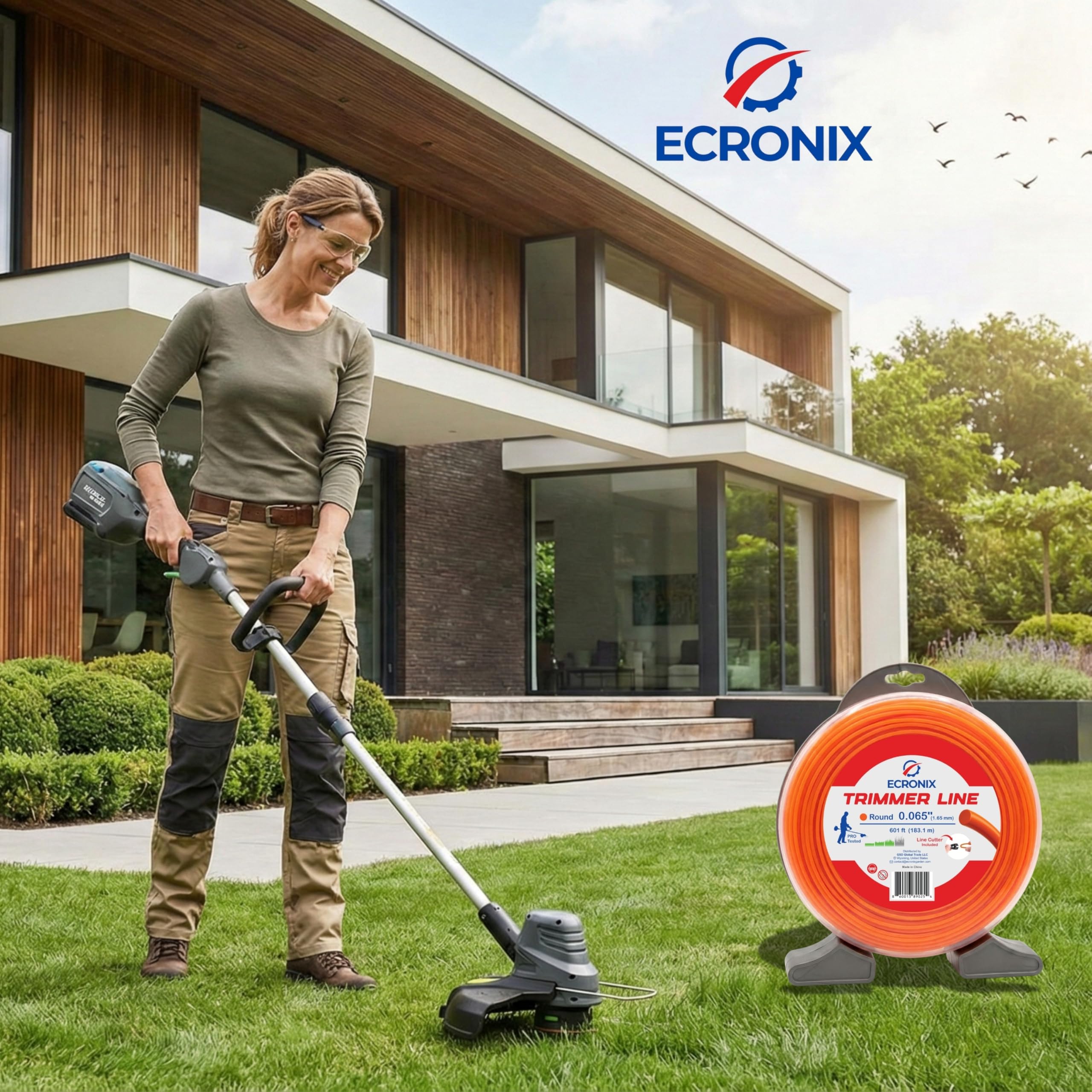 .080" Round Trimmer Line (409 ft / 1 lb Donut Spool) - All-Purpose Weed Wacker String & Weed Eater Line for Gas & Battery Trimmers - Smooth Feed Replacement Cord - Free Cutter Included