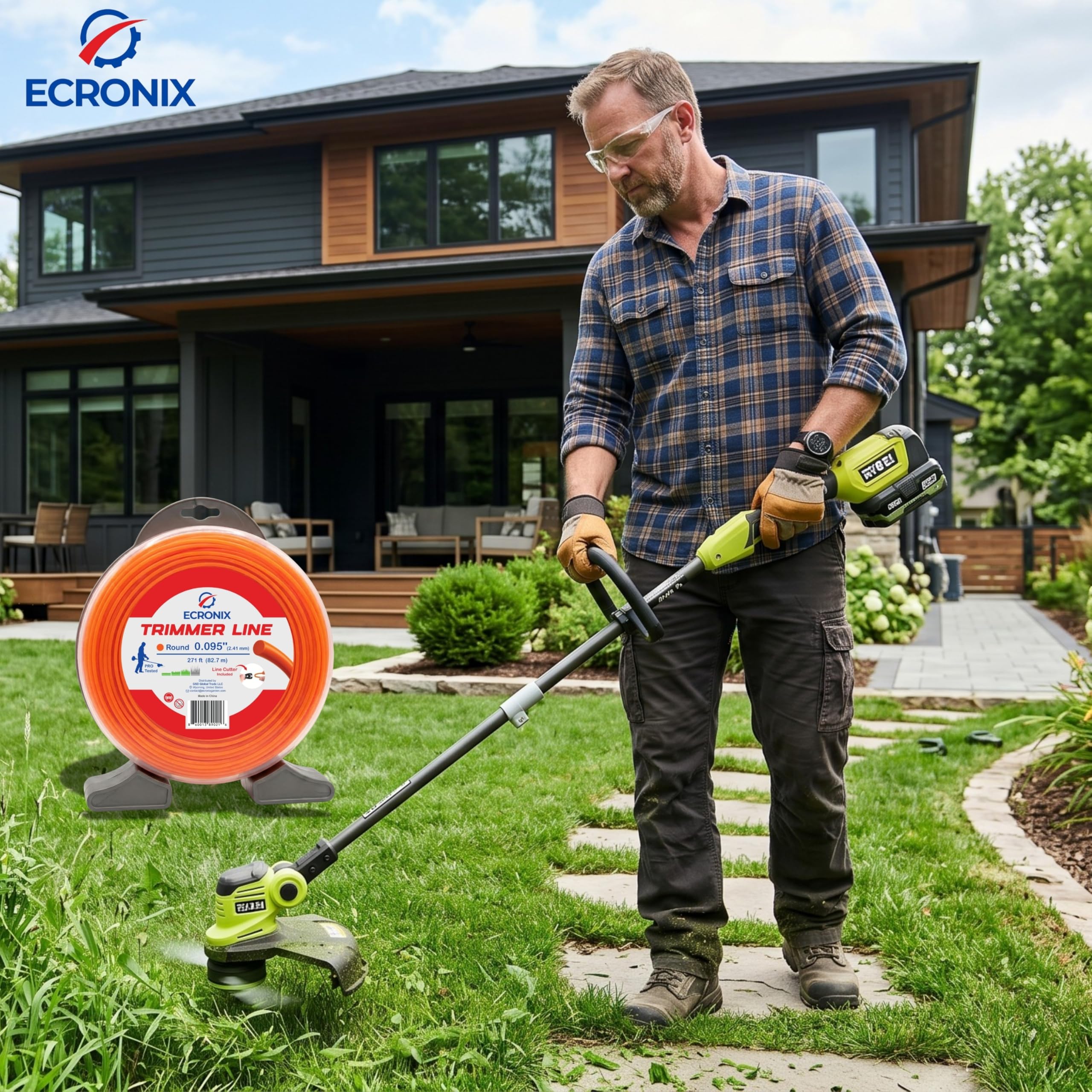 .080" Round Trimmer Line (409 ft / 1 lb Donut Spool) - All-Purpose Weed Wacker String & Weed Eater Line for Gas & Battery Trimmers - Smooth Feed Replacement Cord - Free Cutter Included