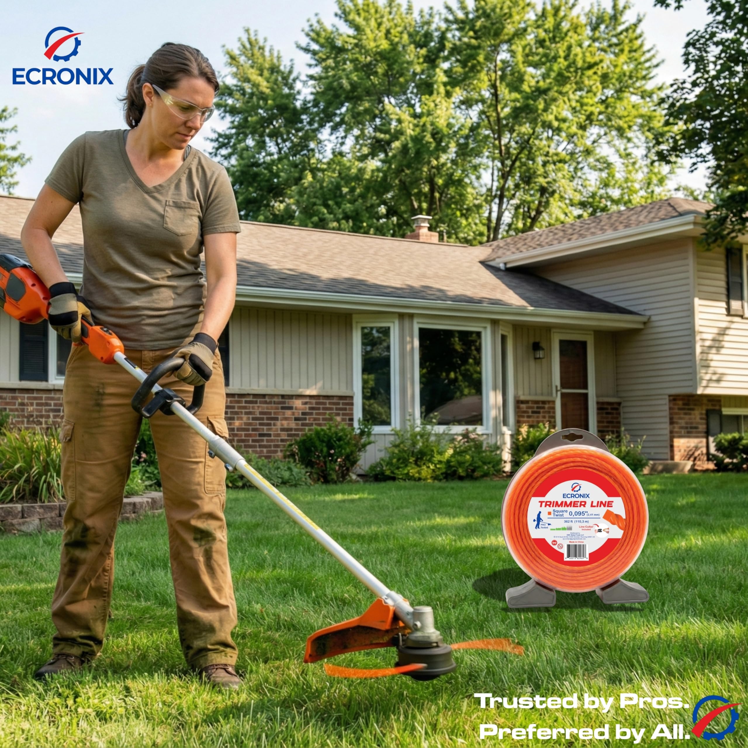 .095" Square Twist Trimmer Line (362 ft / 1 lb Donut Spool) - Heavy Duty & Low Noise Weed Wacker String & Weed Eater Line - Aerodynamic Cord for Gas & Battery Trimmers - Free Cutter