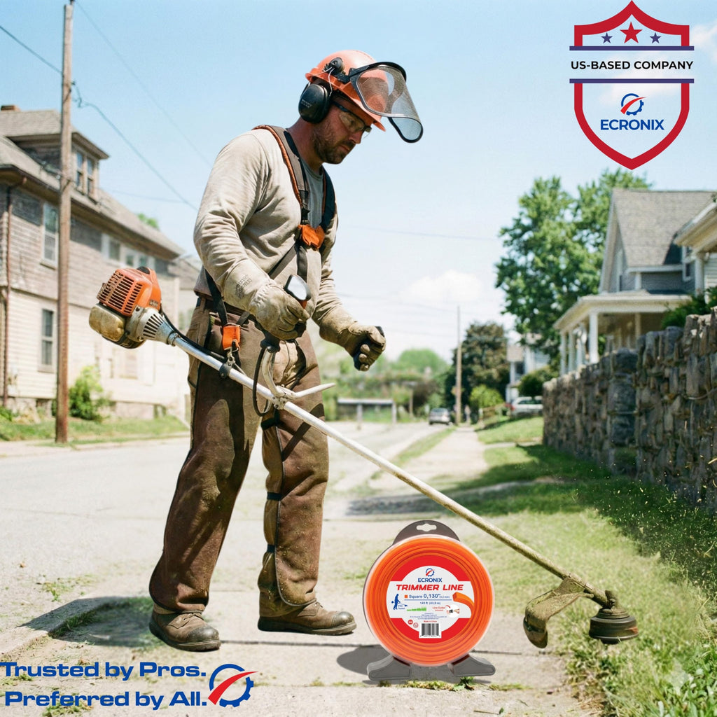 .155" Square Trimmer Line (97 ft / 1 lb) - Industrial Weed Wacker String & Weed Eater Line for Fixed-Head Trimmers ONLY - Heavy Brush Cutter Cord - Free Cutter Included