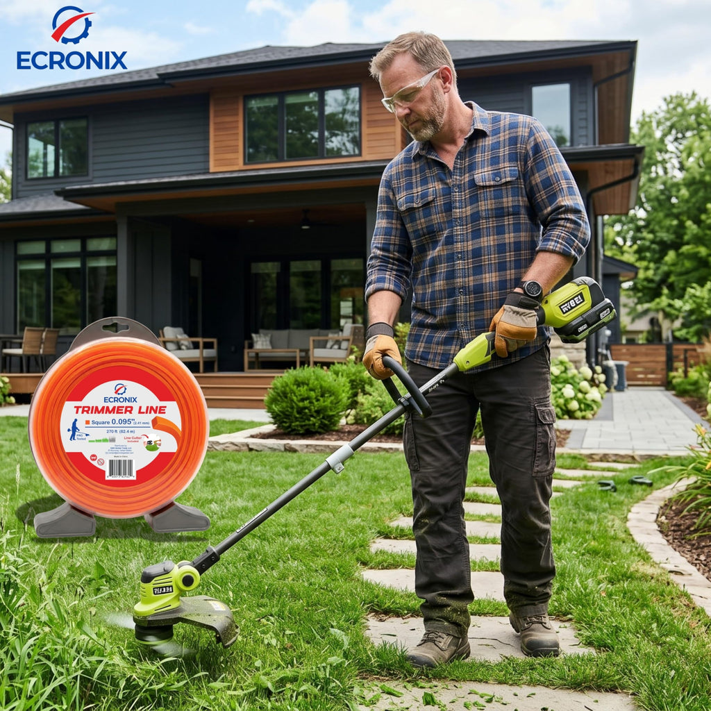 .155" Square Trimmer Line (97 ft / 1 lb) - Industrial Weed Wacker String & Weed Eater Line for Fixed-Head Trimmers ONLY - Heavy Brush Cutter Cord - Free Cutter Included