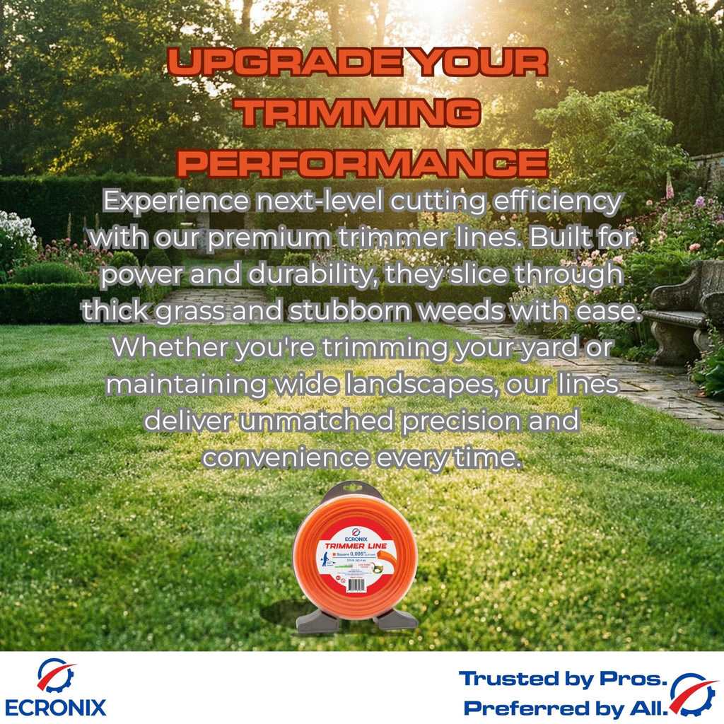 ECRONIX .080" Square Trimmer Line - 1 lb Donut Spool (389 ft) - Professional All-Purpose String for Battery, Gas & Electric Trimmers - High-Visibility Orange - Includes Free Line Cutter