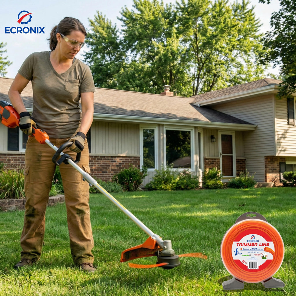 .155" Square Trimmer Line (97 ft / 1 lb) - Industrial Weed Wacker String & Weed Eater Line for Fixed-Head Trimmers ONLY - Heavy Brush Cutter Cord - Free Cutter Included