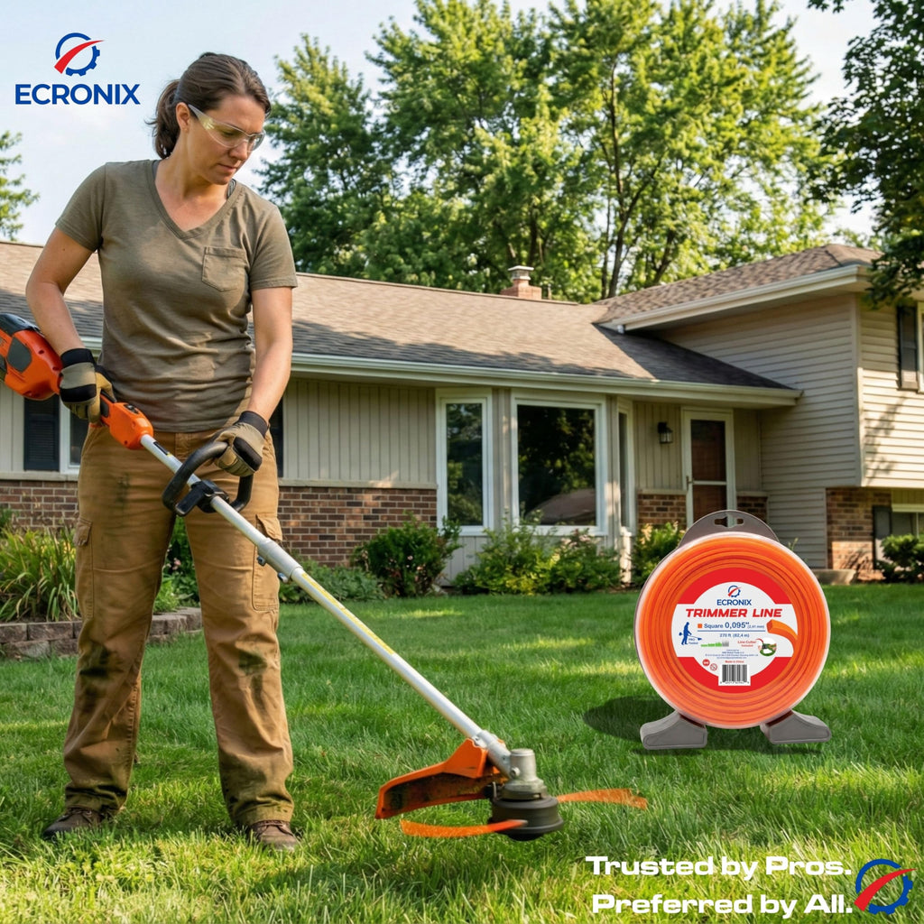 ECRONIX .080" Square Trimmer Line - 1 lb Donut Spool (389 ft) - Professional All-Purpose String for Battery, Gas & Electric Trimmers - High-Visibility Orange - Includes Free Line Cutter